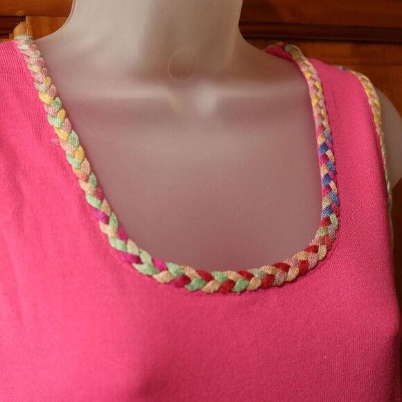 Mark Shale Hot Pink Sleeveless Braided Trim Tank Top Medium Vibrant Vintage Styl - Picture 5 of 12